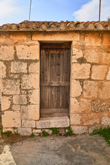Wooden doors in a destructed building