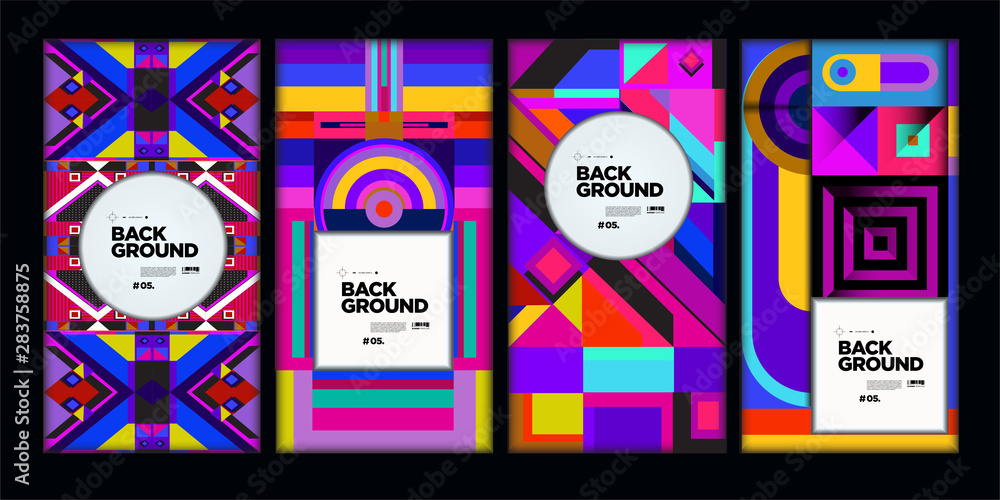 Poster vector colorful ethnic geometric pattern background set. pattern background illustration for banner,