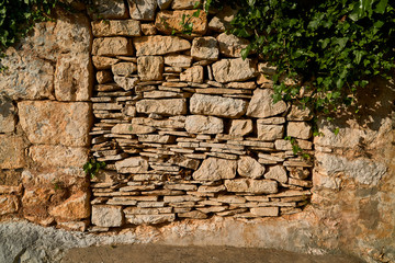 Wooden windows in a stone building