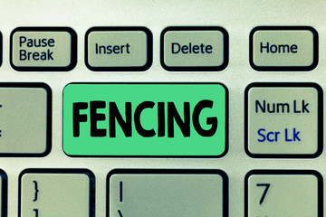 Handwriting text writing Fencing. Concept meaning Competition Sport fighting with swords Install series of fences.