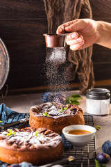 Großaufnahme der köstlichen süßen Frucht torte mit Pflaumen (zwetschgen )