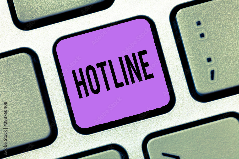 Poster writing note showing hotline. business photo showcasing direct telephone line set up for specific pu