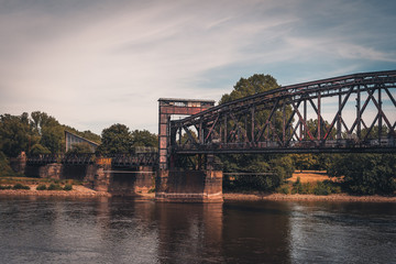 Old railway bridge over the Elbe in Magdeburg, Germany
