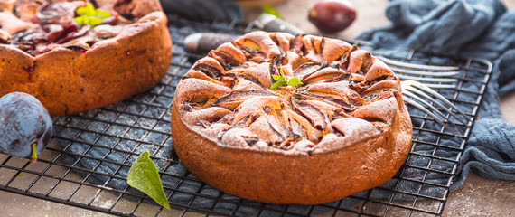 Großaufnahme der köstlichen süßen Frucht torte mit Pflaumen (zwetschgen )