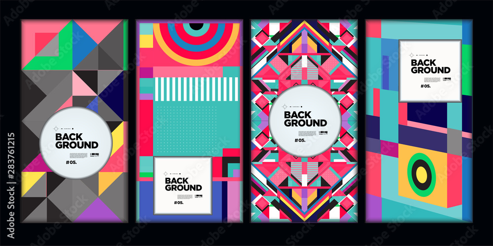 Poster vector colorful ethnic geometric pattern background set. pattern background illustration for banner,
