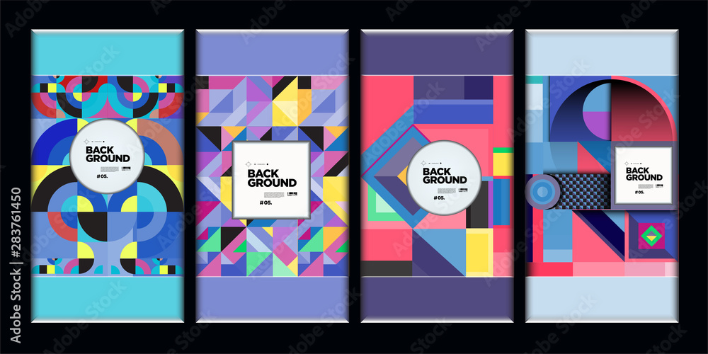 Poster vector colorful ethnic geometric pattern background set. pattern background illustration for banner,
