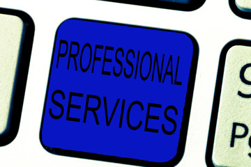 Text sign showing Professional Services. Conceptual photo offer Knowledge based help some require Licensed.