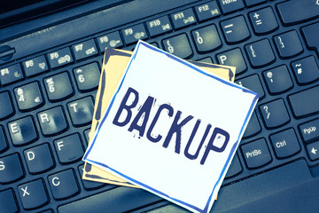 Handwriting text writing Backup. Concept meaning copy of file or other item data made in case original is lost damaged.