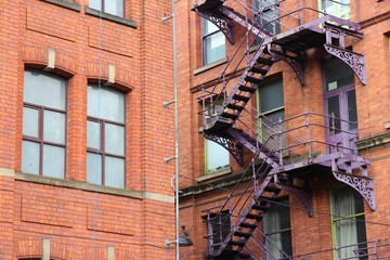 Fototapeta na wymiar Fire safety staircase in Manchester UK. City in England.