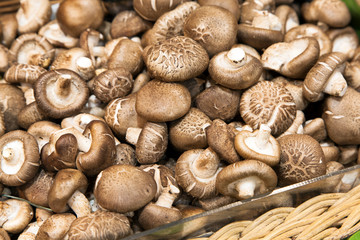 Fresh chestnut mushrooms in market. 