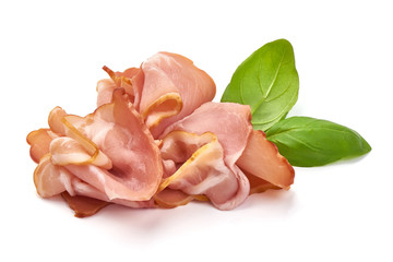 Slices of jamon, isolated on white background