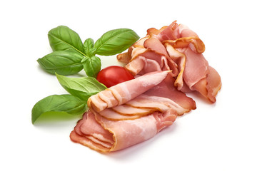 Dry Spanish ham, Jamon Serrano, Italian Prosciutto Crudo or Parma ham, isolated on white background