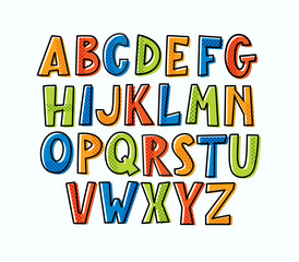 Fun modern hand-drawn childlike bulky doodle uppercase alphabet.