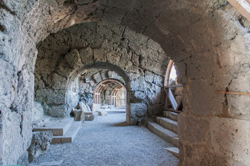 interior of an old church amphitheater in Side, Turkey
