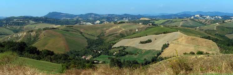 Fototapeta na wymiar Panorama view of Parco dei Gessi. Farneto, San Lazzaro di Savena, Bologna, Italy