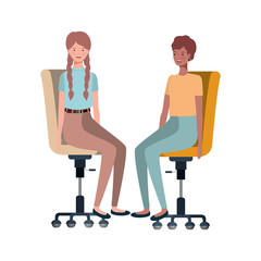 women with sitting in office chair on white background