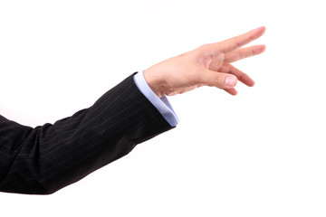 Hand pressing a virtual button on the white