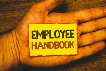 Conceptual hand writing showing Employee Handbook. Business photo showcasing Document Manual...