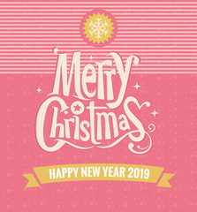 Christmas and New Year typographical on background with winter landscape 