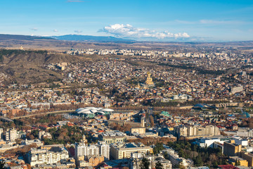 Fototapeta na wymiar Areal view of Tbilisi City. Beautiful Place to travel.