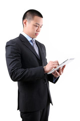business man holding a digital touch screen tablet computer