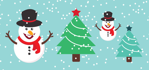 Christmas, Santa Claus and Friends with Lettering, Snowman