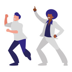 interracial dancers couple disco style characters