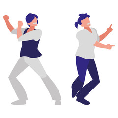 young dancers couple disco style characters