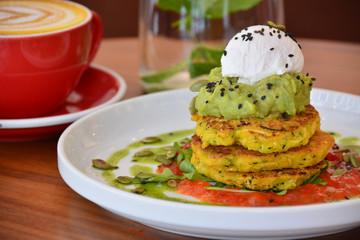 Sweet Potato fritter, guacamole and pouched egg