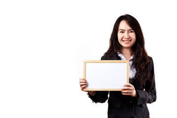 Fototapeta premium Business woman holding a blank white board