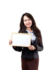 Fototapeta premium Business woman holding a blank white board