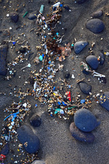 Microplastics on a beach. Famara Beach, Lanzarote.