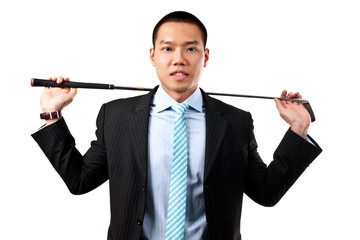 businessman with golf club isolated