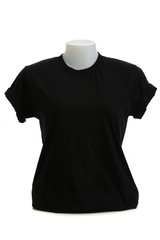 Black color female tshirt template on the mannequin