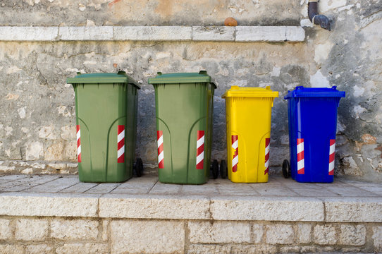 coloured garbage bins for sorting domestic waste