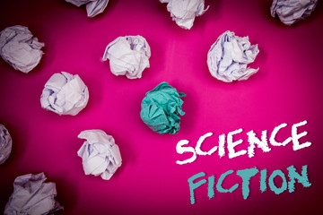 Text sign showing Science Fiction. Conceptual photo Fantasy Entertainment Genre Futuristic...