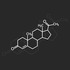 Progesterone chemical formula. Hormone vector icon.