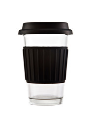 Black travel mug isolated on white