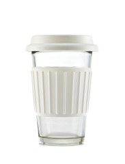 White travel mug isolated on white background