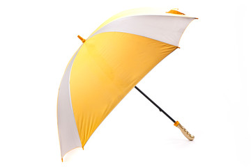 Yellow umbrella isolated against white background