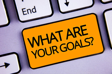 Word writing text What Are Your Goals Question. Business concept for asking someone about his life targets Silvery keyboard yellow button two arrow key have endless opportunity