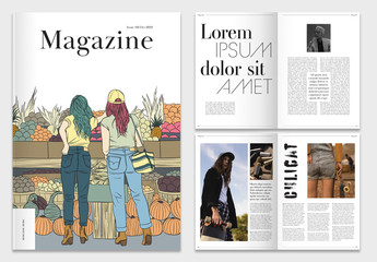 Magazine Layout with Illustrative Elements