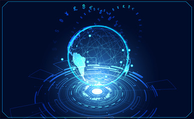 abstract technology ui futuristic concept world business hologram elements of digital data chart, communication, circle percent vitality innovation on hi tech future design background
