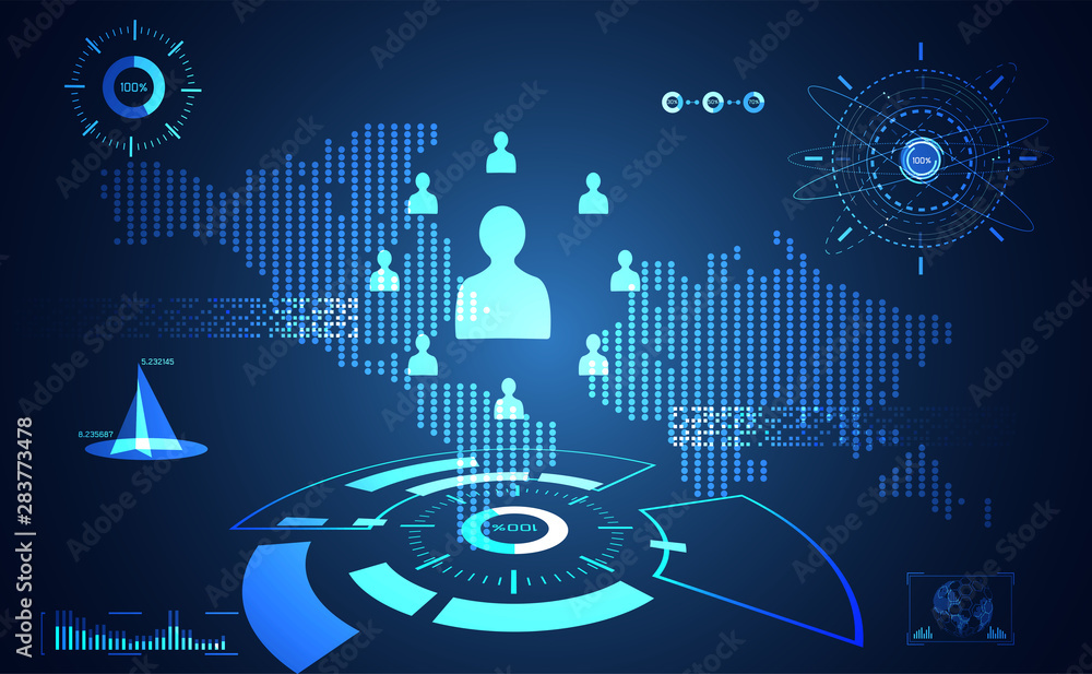 Poster abstract technology ui futuristic map hud interface hologram elements of digital data chart, communi