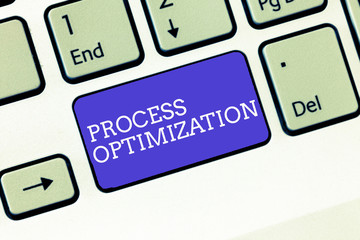 Writing note showing Process Optimization. Business photo showcasing Improve Organizations Efficiency Maximize Throughput.