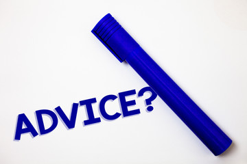 Handwriting text Advice Question. Concept meaning Counseling Encouragement Assist Recommend Support...
