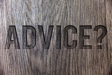 Naklejka premium Conceptual hand writing showing Advice Question. Business photo showcasing Counseling Encouragement Assist Recommend Support Steer Wooden background vintage wood board message ideas feelings