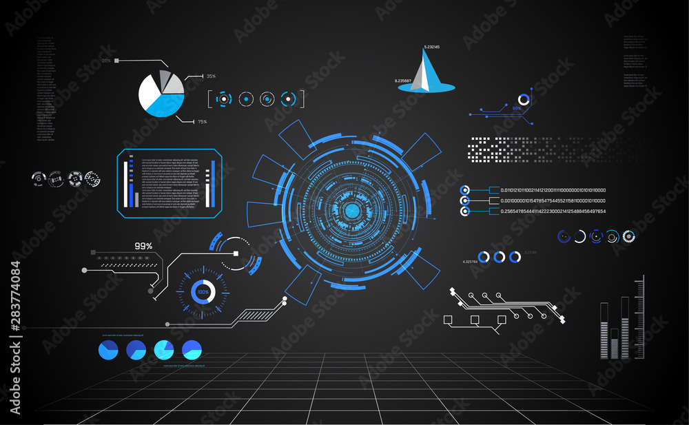 Poster abstract technology ui futuristic concept hud interface hologram elements of digital data chart, com