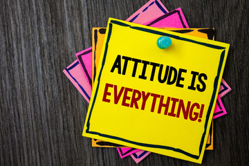 Text sign showing Attitude Is Everything. Conceptual photo Personal Outlook Perspective Orientation Behavior Wooden background ideas messages intentions reflections communicate inform