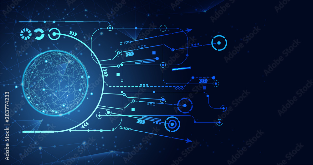 Poster abstract technology internet world map global network connection in big data future futuristic backg